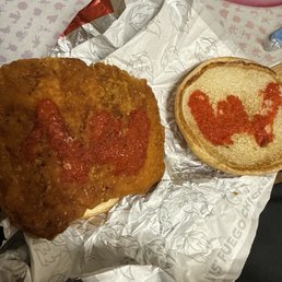 Order a Takis Fuego Chicken Sandwich and this is what I get. Order a Takis Fuego Chicken Sandwich and this is what I get.