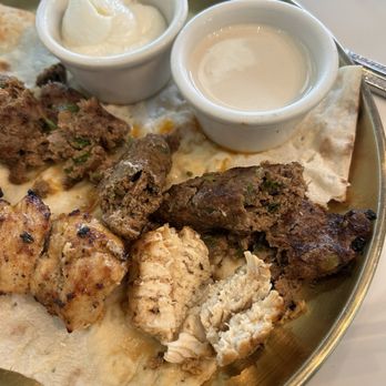 Ammatoli - Ammatoli Mixed Mashawi ($28 for 2 skewers; chicken and kafta) cross section - Mediterranean Near Me - Long Beach, California