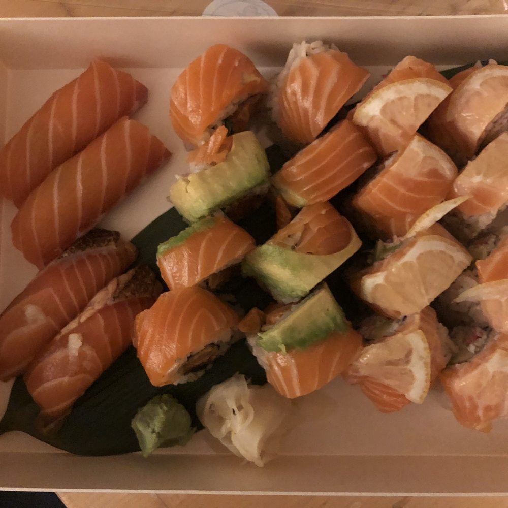 Hashi Gawa - Top left: salmon nigiri Bottom left: suke sake toro Middle: salmon lover Right: 49'er - Japanese Near Me - Alameda, California Hashi Gawa - Top left: salmon nigiri Bottom left: suke sake toro Middle: salmon lover Right: 49'er - Japanese Near Me - Alameda, California