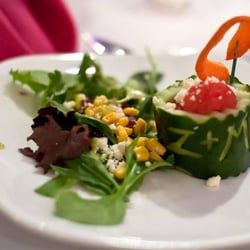 Caribbean Flava's Restaurant & Catering - Starter Salad - with Bride and Groom Initial carved.