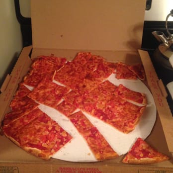 Barraco's - Along with the melted bread sticks they sent this pizza. A cold pizza that looks like it was dropped a few times. - Pizza Near Me - Evergreen Park, Illinois Barraco's - Along with the melted bread sticks they sent this pizza. A cold pizza that looks like it was dropped a few times. - Pizza Near Me - Evergreen Park, Illinois