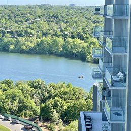 View of Lady Bird Lake and park from 18th floor.