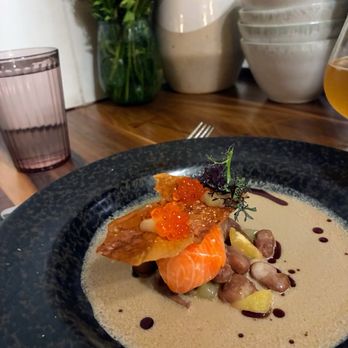 Urban Hearth - Sous vide steelhead with chicken skin - New American Near Me - Cambridge, Massachusetts