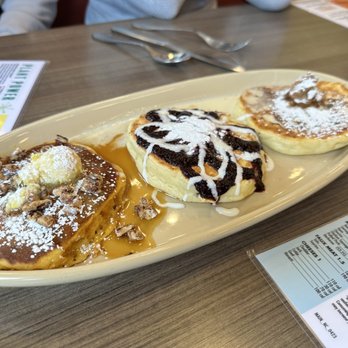 Snooze, an A.M. Eatery - Pancake flight. The 1st pancake is sweet potato and the best pancake i've ever had - Breakfast & Brunch Near Me - Charlotte, North Carolina Snooze, an A.M. Eatery - Pancake flight. The 1st pancake is sweet potato and the best pancake i've ever had - Breakfast & Brunch Near Me - Charlotte, North Carolina