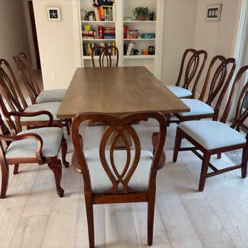 Cape Cod Upholstery Shop - Ethan Allen Dining Chairs upholstered in a Revolution fabric. Upholstered by Joe Gramm of Cape Cod Upholstery Shop - South Dennis, MA 02660 - Furniture Reupholstery Near Me - South Dennis, Massachusetts Cape Cod Upholstery Shop - Ethan Allen Dining Chairs upholstered in a Revolution fabric. Upholstered by Joe Gramm of Cape Cod Upholstery Shop - South Dennis, MA 02660 - Furniture Reupholstery Near Me - South Dennis, Massachusetts