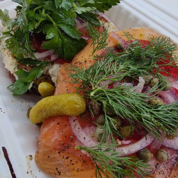 Courage Bagels - Whitefish salad(left). Hand sliced salmon (right) - Bagels Near Me - Los Angeles, California