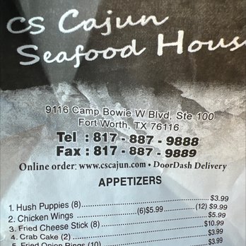 CS Cajun Seafood House - Restaurant Name, address and telephone number - Cajun/Creole Near Me - Fort Worth, Texas