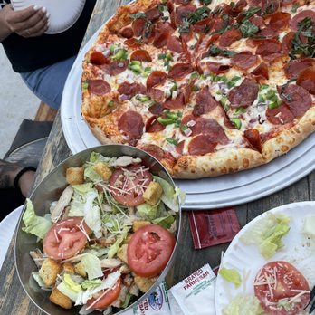 Aviator Pizza & Drafthouse - Pepperoni & Basil + Cesar salad - Pizza Near Me - Kyle, Texas