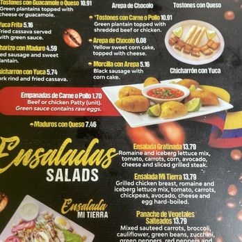 Mi Tierra Restaurant - Appetizers and Salads Menu - Colombian Near Me - Charlotte, North Carolina