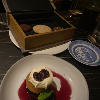 Pretty to Think So - Dessert: petit fours and olive oil cake with cherries. - New American Near Me - Rhinebeck, New York Pretty to Think So - Dessert: petit fours and olive oil cake with cherries. - New American Near Me - Rhinebeck, New York