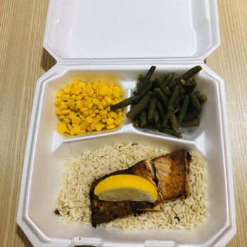 The Marigold Cafe - Grilled Lemon Salmon Over Rice, Kernel Corn And Green Beans - Breakfast & Brunch Near Me - Houston, Texas The Marigold Cafe - Grilled Lemon Salmon Over Rice, Kernel Corn And Green Beans - Breakfast & Brunch Near Me - Houston, Texas
