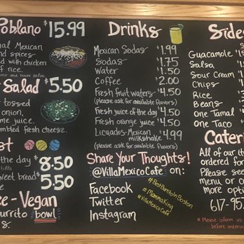 Villa Mexico Cafe - Menu - Mexican Near Me - Boston, Massachusetts
