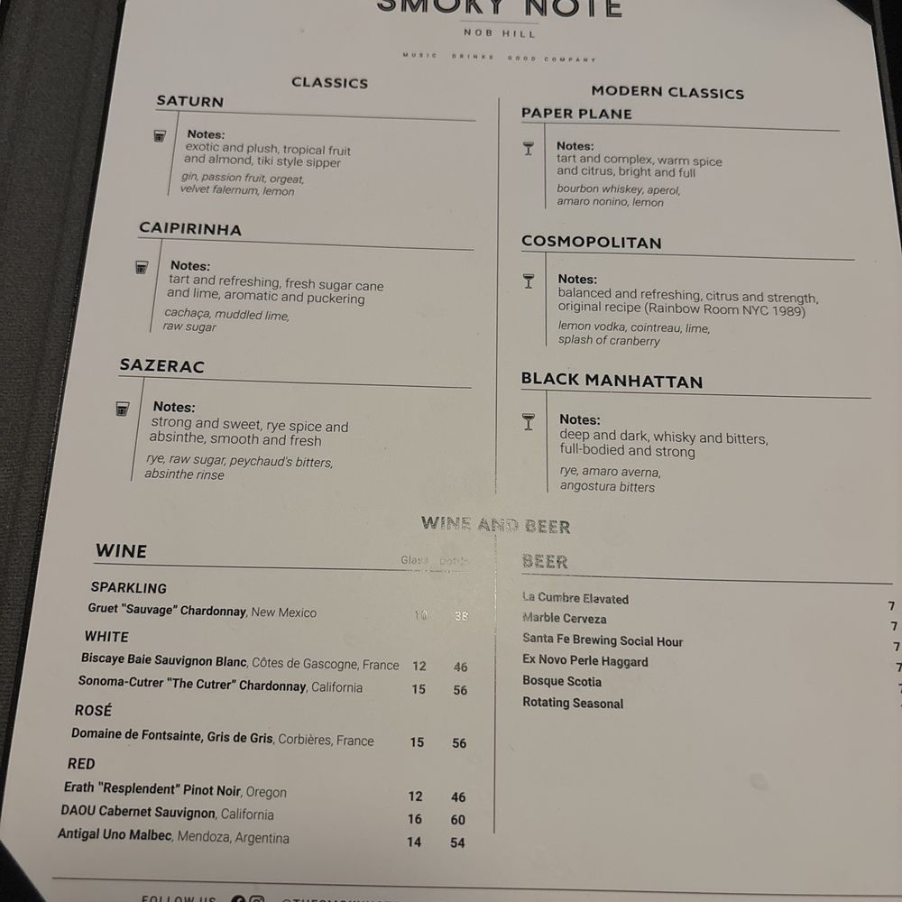 The Smoky Note - Current Menu as of September 19, 2025 - Venues & Event Spaces Near Me - Albuquerque, New Mexico The Smoky Note - Current Menu as of September 19, 2025 - Venues & Event Spaces Near Me - Albuquerque, New Mexico