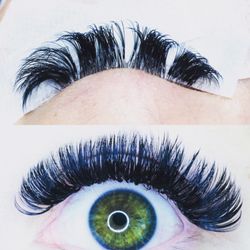 Lashes By Carlie B. - One month Mega Volume retention. Bottom picture all fluffy again!