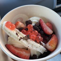 Original flavor with strawberry boba, strawberries, and brownie bits. Original flavor with strawberry boba, strawberries, and brownie bits.