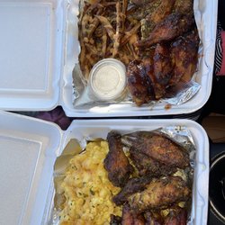 WingzOnMe - Henny BBQ and lemon pepper wings, Mac and cheese and fries