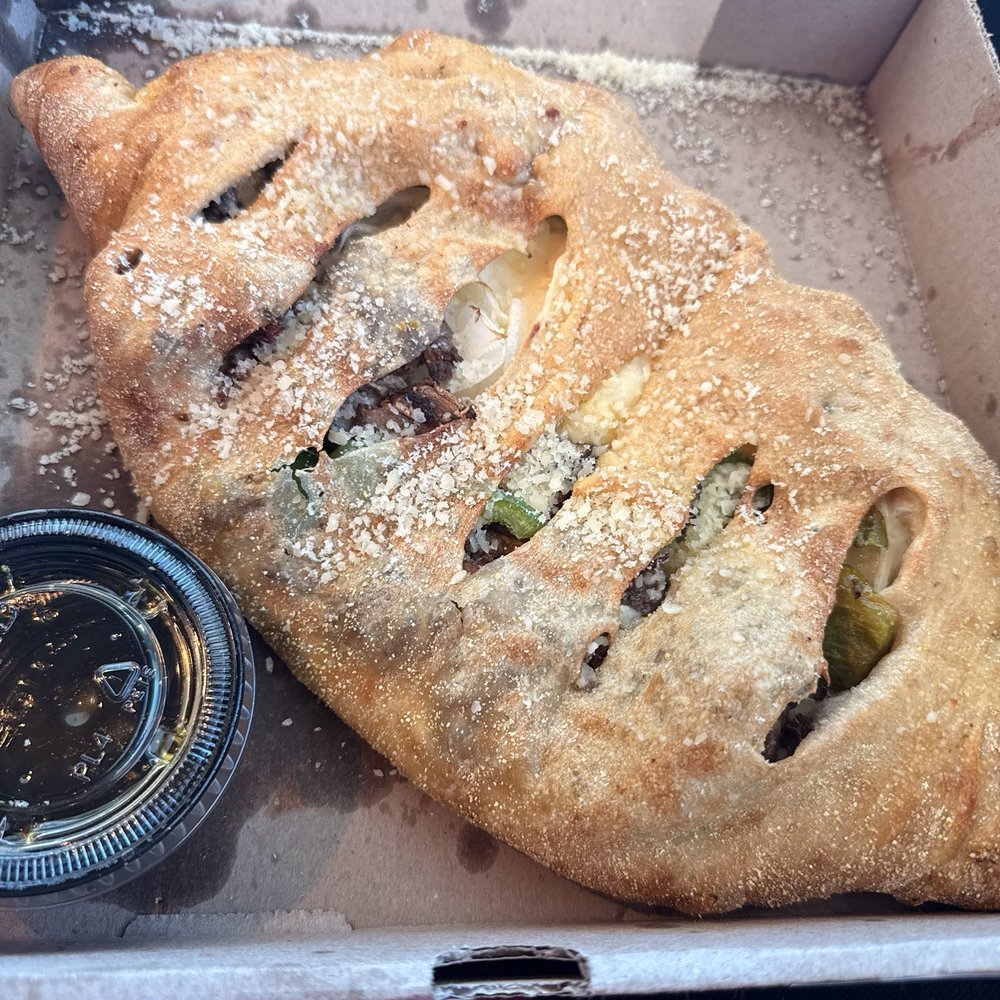 Philly cheesesteak calzone. Oh my goodness this was good.
