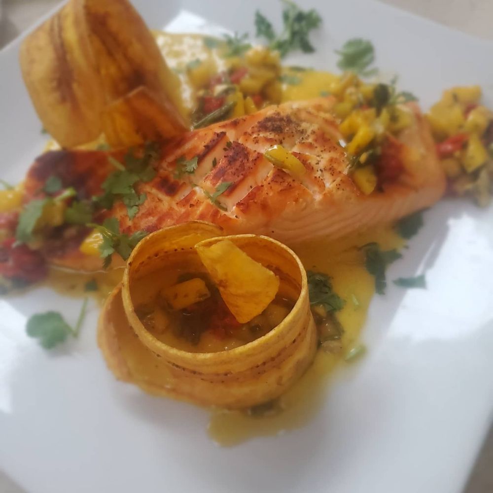 Chango Kitchen - Salmon with Mango sauce - Latin American Near Me - Hoboken, New Jersey