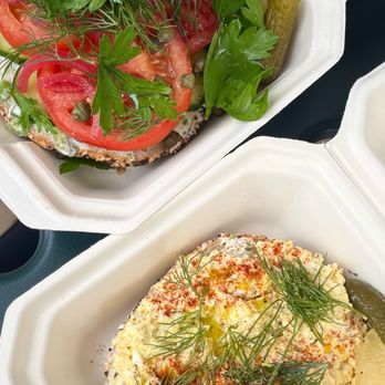 Sour Seed Bagels - egg salad bagel  garden bagel  both 1/2 - Bagels Near Me - West Palm Beach, Florida