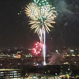 Fireworks over Tempe Town Lake as seen from my living room. Fireworks over Tempe Town Lake as seen from my living room.