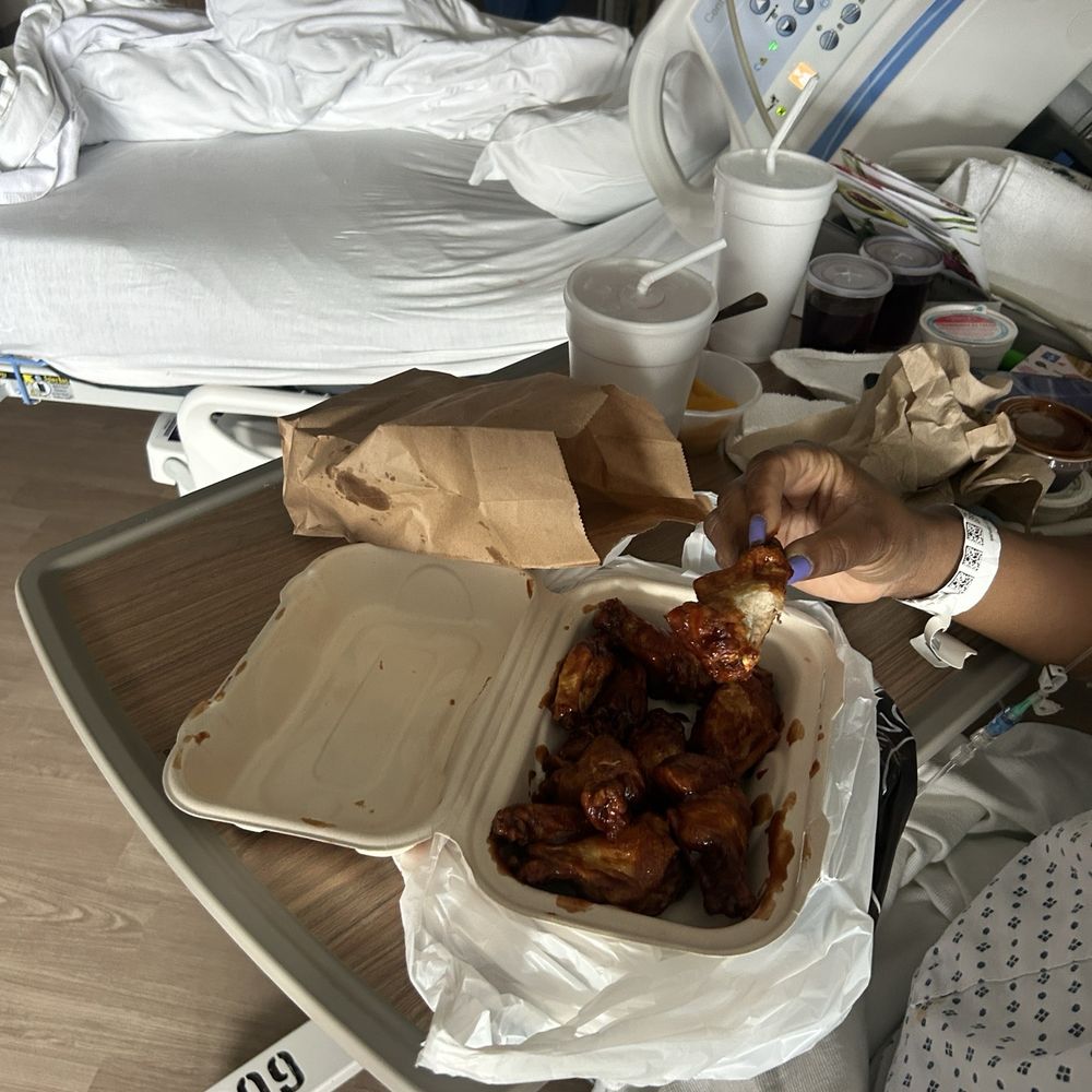 Detroit Wing Company - Honey Bbq wings and fries. With sauce on the side. She said she enjoyed the meal. - Chicken Wings Near Me - Novi, Michigan Detroit Wing Company - Honey Bbq wings and fries. With sauce on the side. She said she enjoyed the meal. - Chicken Wings Near Me - Novi, Michigan