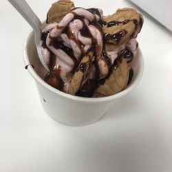 Strawberry + fruity pebbles + nutter butter + chocolate drizzle