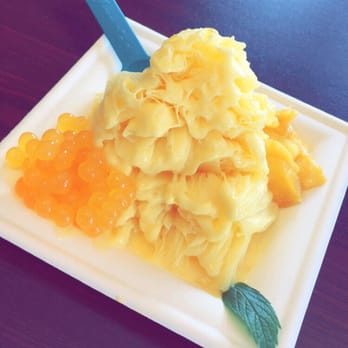 Snoice - Mango shaved ice with fresh mango and mango boba poppers. Triple mango craze! - Bubble Tea Near Me - Spring Valley, California