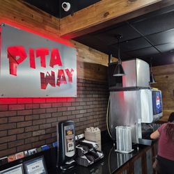 Pita Way - Macomb Mediterranean - 2026-09-12. Pita Way Macomb. Drink and condiment station.