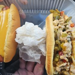 The Hotdog Hustler - Cheese dog on the left, Ball Park on the right