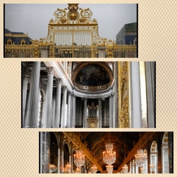 Château de Versailleo - Top photo of the grand gates before entering. Middle photo of the chapel inside the palace. Bottom photo of hall of mirrors. - Landmarks & Historical Buildings Near Me - Versailles, 78 Château de Versailleo - Top photo of the grand gates before entering. Middle photo of the chapel inside the palace. Bottom photo of hall of mirrors. - Landmarks & Historical Buildings Near Me - Versailles, 78