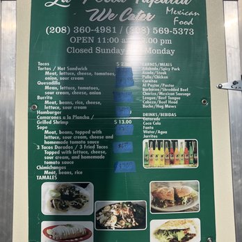 La Perla Tapatia - Full Menu with enough choices for any appetite - Food Trucks Near Me - Saint Anthony, Idaho