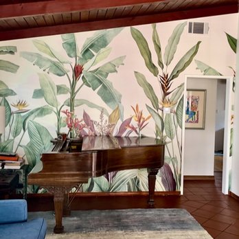 Elite Paperhanging - Living room jungle mural behind the piano! James did a fantastic job- you can't tell where the lines are! - Wallpapering Near Me