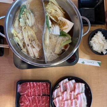 Kamitoku Japanese Hotpot  - Luncheon Special Beef Broth Nabe w/Wagyu Eye Round, Pork Belly and side order rice - Japanese Near Me - Honolulu, Hawaii