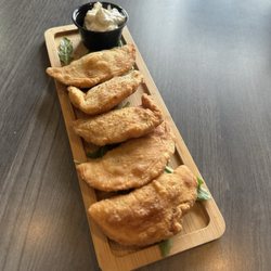 A house made loaded baked potato pierogi.