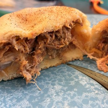 Kickin’ Kolaches - Inside of pulled pork kolache. Delicious and filling: they don't skimp on the meat. - Bakeries Near Me - Rolling Hills Estates, California Kickin’ Kolaches - Inside of pulled pork kolache. Delicious and filling: they don't skimp on the meat. - Bakeries Near Me - Rolling Hills Estates, California