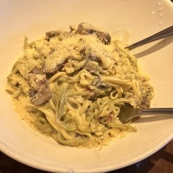 MoMo's Pasta - Mushroom and prosciutto Alfredo. Can't remember the exact name...