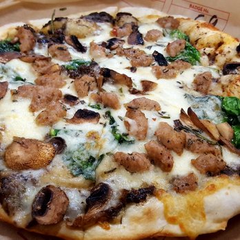 MOD Pizza - Flash MOD "Bella": wild mushroom pesto, spinach, mozzarella, mild sausage, mushrooms, rosemary - Pizza Near Me - West Sacramento, California MOD Pizza - Flash MOD "Bella": wild mushroom pesto, spinach, mozzarella, mild sausage, mushrooms, rosemary - Pizza Near Me - West Sacramento, California
