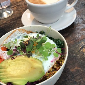 Blueys Kitchen - Caveman bowl and almond milk latte. The bowl was alright but a little spicy. The lattes are better iced! - Cafes Near Me - Santa Monica, California Blueys Kitchen - Caveman bowl and almond milk latte. The bowl was alright but a little spicy. The lattes are better iced! - Cafes Near Me - Santa Monica, California