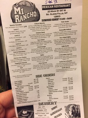 Menu photo 8 Mi Rancho South Glens Falls, NY