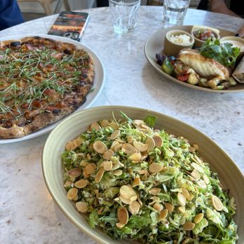 Malibu Farm - Bbq Pizza with grilled corn , the Tacos, the Brussels salad - Coffee & Tea Near Me - Tiburon, California Malibu Farm - Bbq Pizza with grilled corn , the Tacos, the Brussels salad - Coffee & Tea Near Me - Tiburon, California