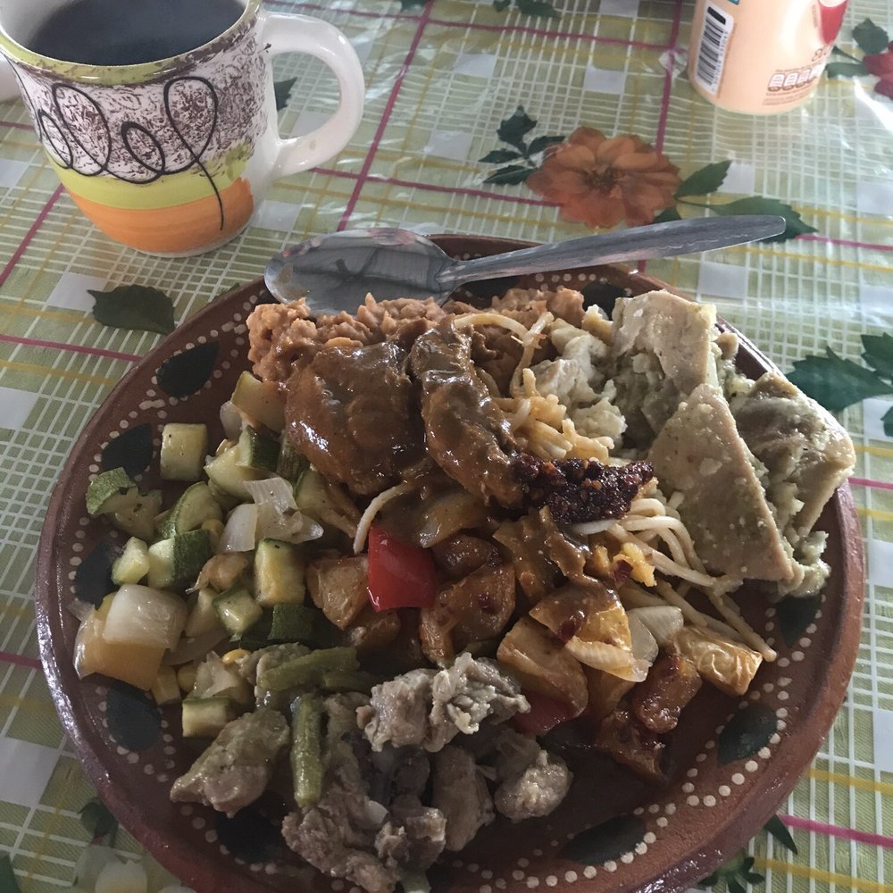 Buffet Comida Mexicana - My plate with cafe de olla again. I couldn't eat it all, but it was delicious - Mexican Near Me - Unión de Tula, JAL