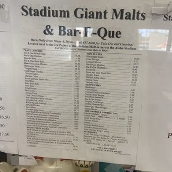 Stadium Giant Malts & Bar-B-Que - Menu June 2026 - Barbeque Near Me - Honolulu, Hawaii Stadium Giant Malts & Bar-B-Que - Menu June 2026 - Barbeque Near Me - Honolulu, Hawaii