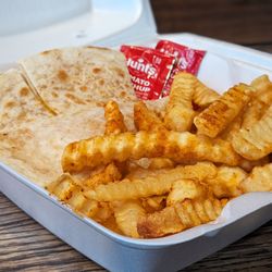 Off The Grill - Cheesy Quesadilla & Fries. For The Kids.