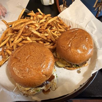 Market Burger - Two burgers and fries. Notice the baby hand ready to dig in! - Burgers Near Me - Purcellville, Virginia Market Burger - Two burgers and fries. Notice the baby hand ready to dig in! - Burgers Near Me - Purcellville, Virginia