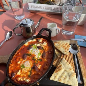 The Tasty Table - Shakshuka with pita, hamburger and fries - American Near Me - Ossining, New York