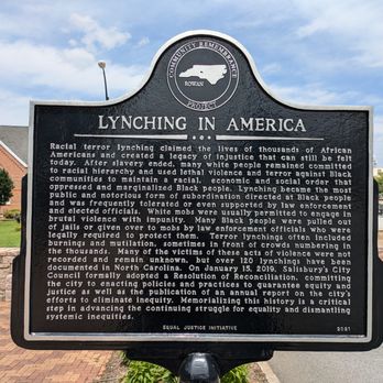 Lynching In America Historical Marker - Lynching In America Historical Marker, Salisbury - Landmarks & Historical Buildings Near Me - Salisbury, North Carolina Lynching In America Historical Marker - Lynching In America Historical Marker, Salisbury - Landmarks & Historical Buildings Near Me - Salisbury, North Carolina