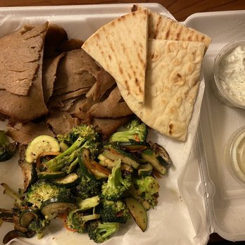Acropolis - Gyros Platter with Small Caesar Salad & Pita Bread and grilled veggies - Greek Near Me - Metairie, Louisiana