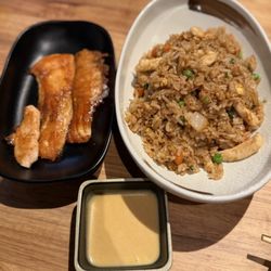Hibachi salmon and chicken fried rice