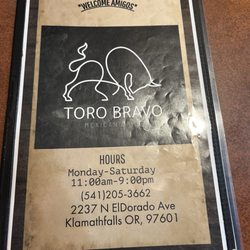 Toro Bravo Maxican Grill - 9/2026 menu