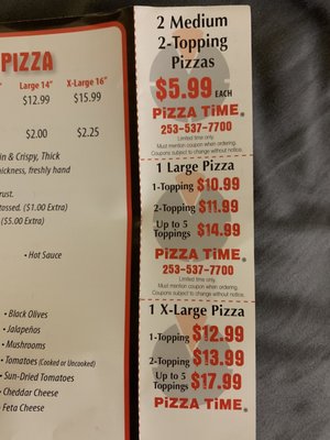Menu photo 3 Pizza Time Spanaway, WA Menu photo 3 Pizza Time Spanaway, WA